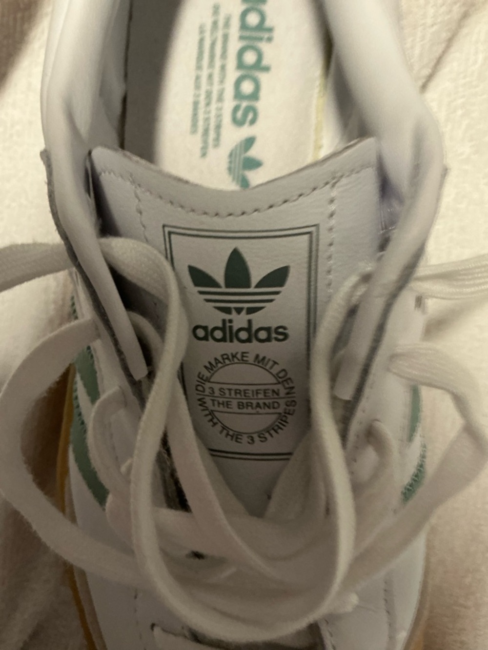 adidas Samba White Sneakers with Mint Green Stripes and Gum Sole - Picture 3 of 7